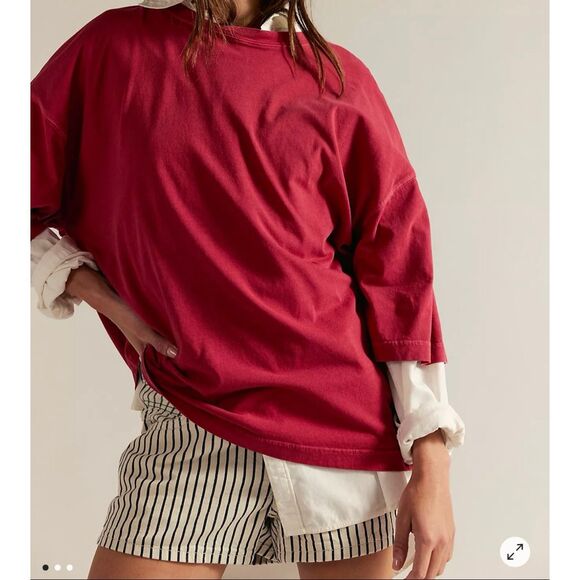Free People We The Free Perfect Oversized Tee red XS NEW - Picture 4 of 5